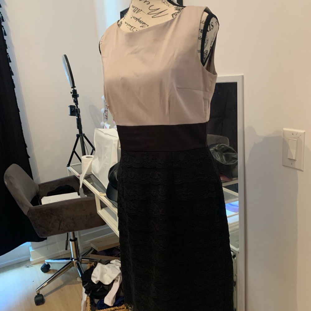 H&M Cream and Black Sheath Midi Dress